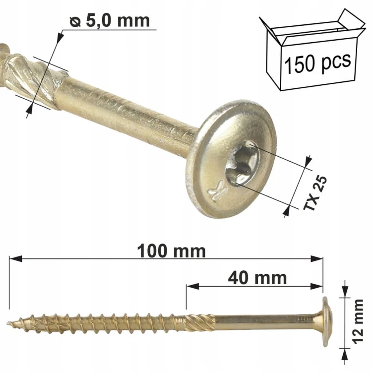 WKRĘTY CIESIELSKIE TALERZOWE DO DREWNA KLIMAS WKCP 5x100 ŁEB TORX 150 SZT