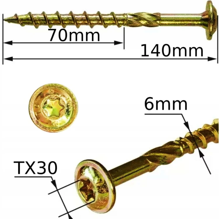 WKRĘTY CIESIELSKIE TALERZOWE DO DREWNA KLIMAS WKCP 6x140 ŁEB TORX 100 SZT