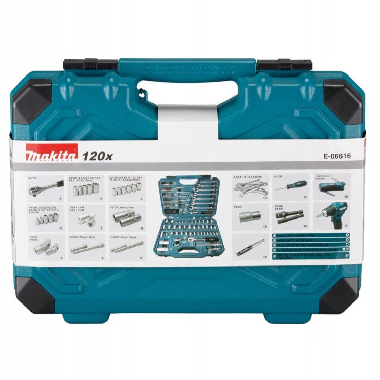 Makita Zestaw Narzędzi Ręcznych Nasadki Bity Klucze 120 szt. E-06616