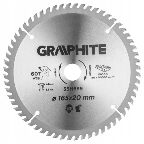 Tarcza do pilarki zagłębiarki widiowa 165x20 mm 60 zębów 55H689 GRAPHITE