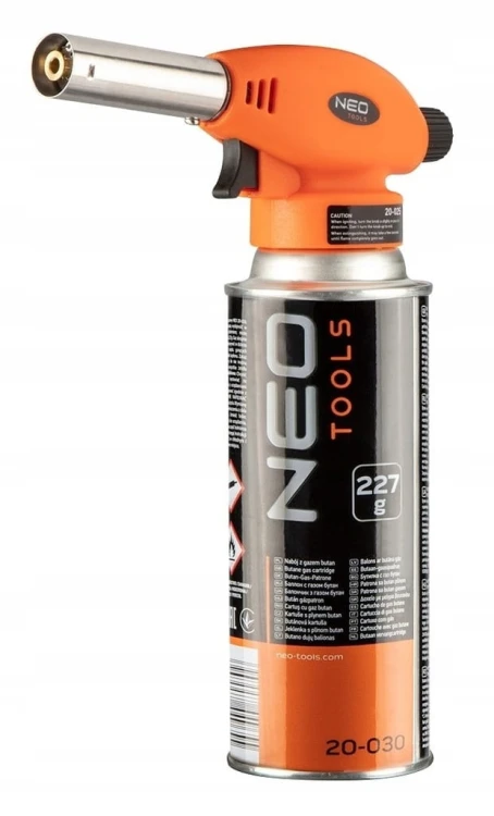 NEO 20-040 Palnik gazowy nakręcany + 2 naboje z gazem butan, 227g