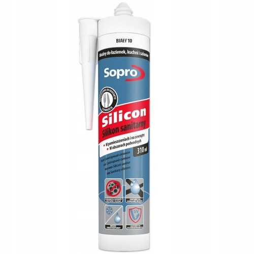 Silikon Sanitarny SOPRO Uniwersalny Grzybobójczy 310ml BIAŁY 10