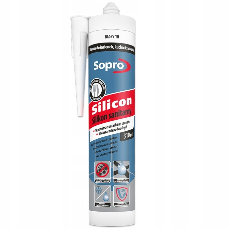 Silikon Sanitarny SOPRO Uniwersalny Grzybobójczy 310ml BIAŁY 10