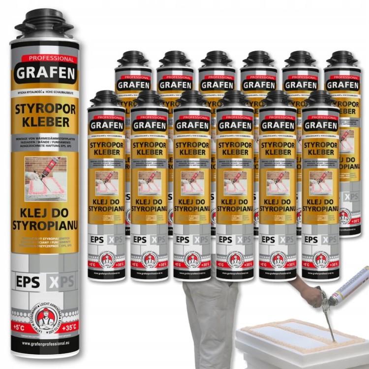 12x Klej do styropianu XPS EPS GRAFEN PROFESSIONAL PIANA PIANOKLEJ 750 ml