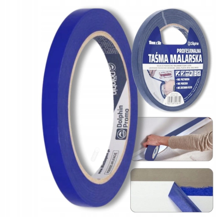 TAŚMA NIEBIESKA MALARSKA papierowa do odcinania BLUE DOLPHIN 10mm x 50m