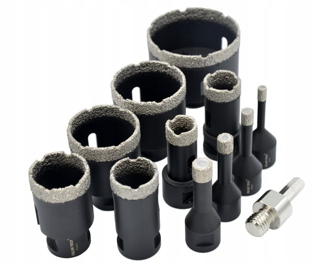 OTWORNICA DO GRESU DIAMENTOWA ZESTAW OTWORNIC BETONU GRANITU 11 SZT+ADAPTER