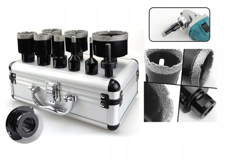 OTWORNICA DO GRESU DIAMENTOWA ZESTAW OTWORNIC BETONU GRANITU 11 SZT+ADAPTER