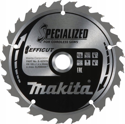 MAKITA Tarcza tnąca drewno SP6000 DSP601 DSP600 165x20 25Z Efficut B-62985