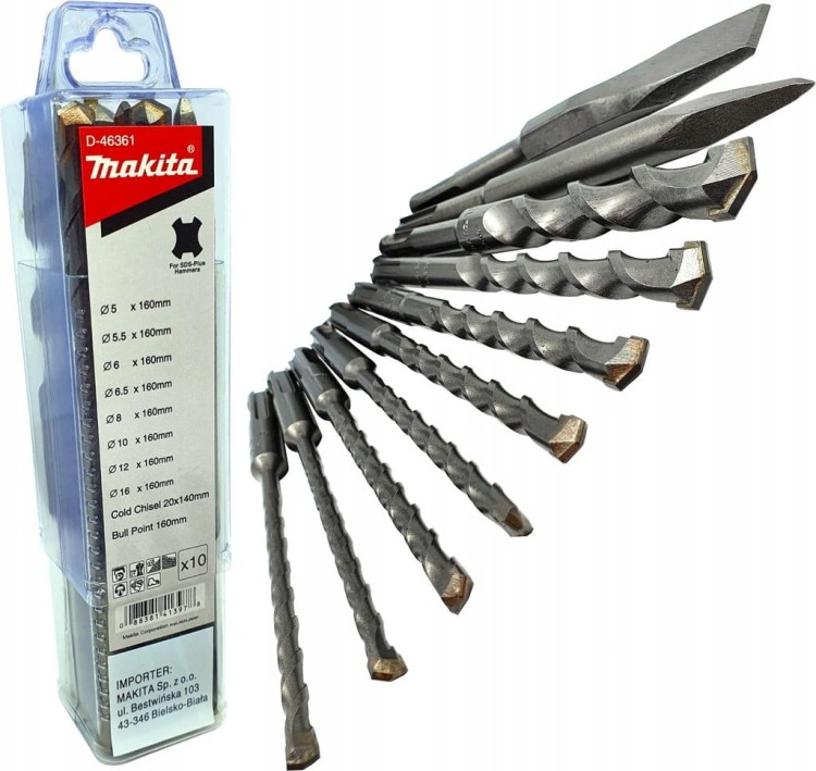 MAKITA Zestaw dłut i wierteł SDS+ Plus 10 szt. do betonu cegły D-46361