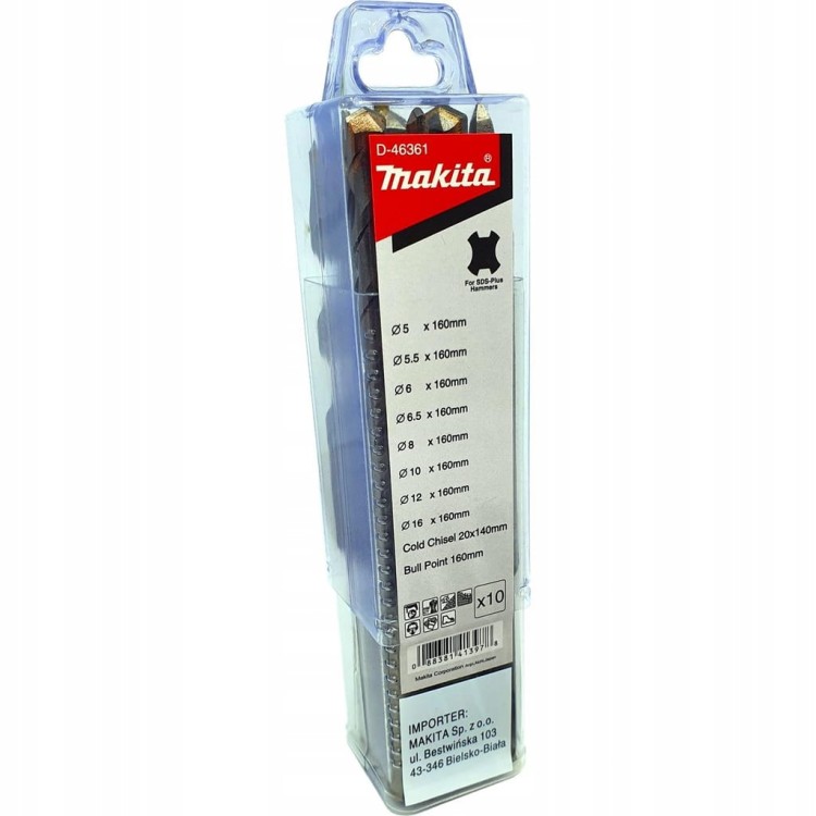 MAKITA Zestaw dłut i wierteł SDS+ Plus 10 szt. do betonu cegły D-46361