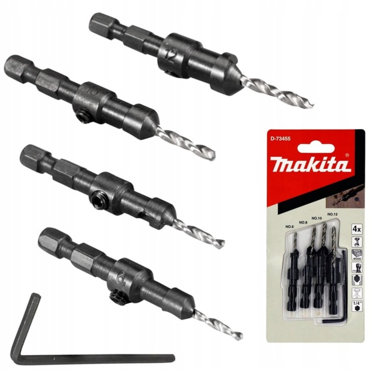 MAKITA Wiertła z pogłębiaczem stożkowym do drewna D-73455 4/2,8/3,2/3,6mm