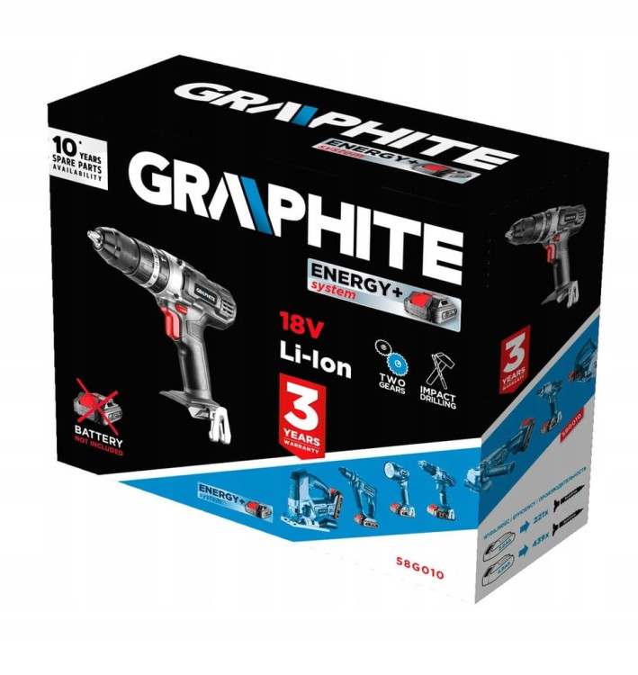 GRAPHITE WIERTARKO WKRĘTARKA Z UDAREM AKUMULATOROWA ENERGY+ 18V 13mm 58G010