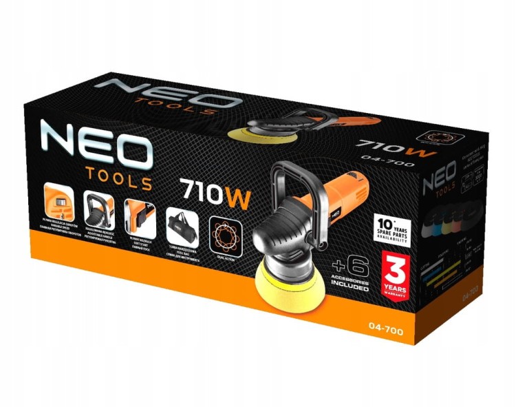 NEO POLERKA SAMOCHODOWA SZLIFIERKA DUAL ACTION 710W 125mm REGULACJA OBR.