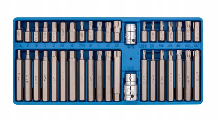 ZESTAW BITÓW KLUCZY IMBUS SPLINE TORX 40 el BITY WALIZKA+ADAPTERY 1/2, 3/8