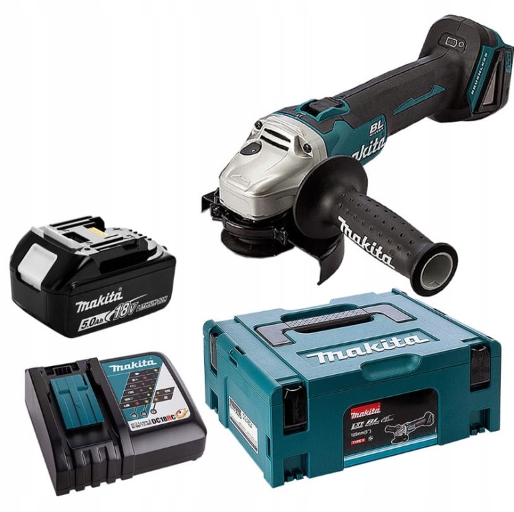SZLIFIERKA KĄTOWA MAKITA 125MM AKUMULATOR 5,0Ah + ŁADOWARKA 18V DGA504RTJ1