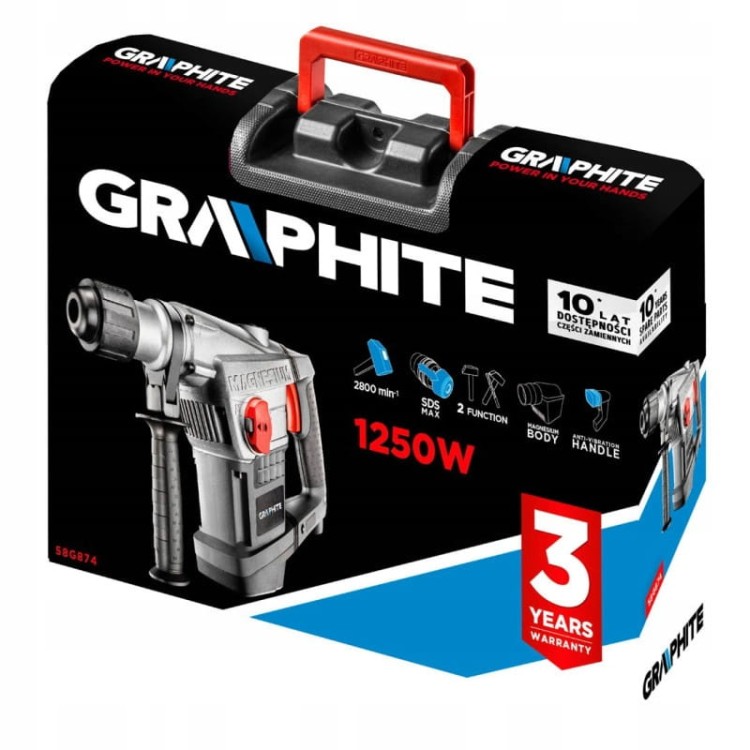 GRAPHITE MŁOT UDAROWY ELEKTRYCZNY SDS-MAX 1250W 10J kujacy WALIZKA 58G874