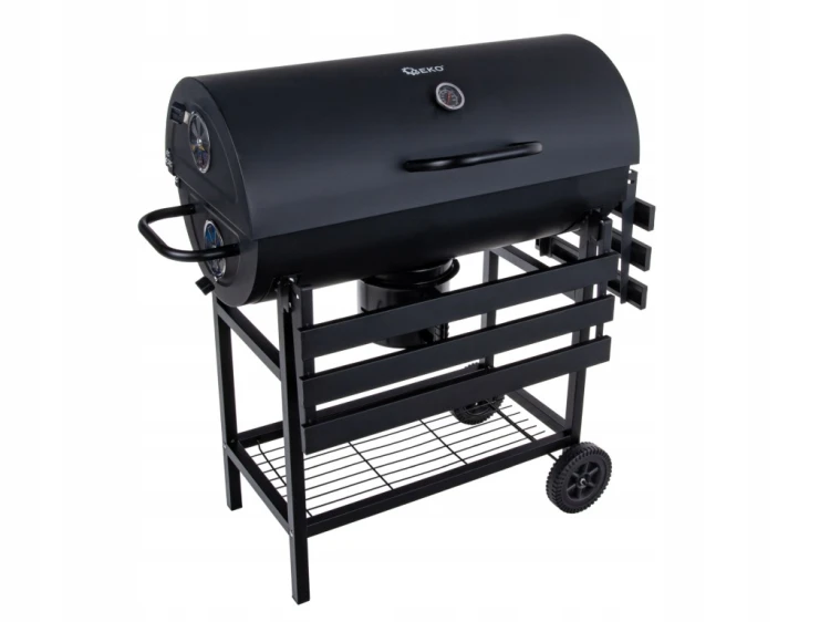 GRILL WĘGLOWY OGRODOWY BECZKA Z POKRYWĄ POPIELNIK TERMOMETR 71 X 35 CM