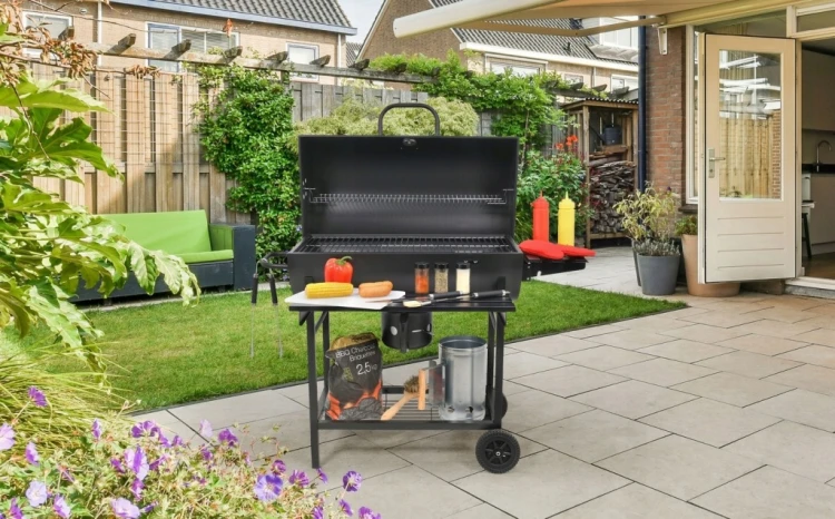 GRILL WĘGLOWY OGRODOWY BECZKA Z POKRYWĄ POPIELNIK TERMOMETR 71 X 35 CM