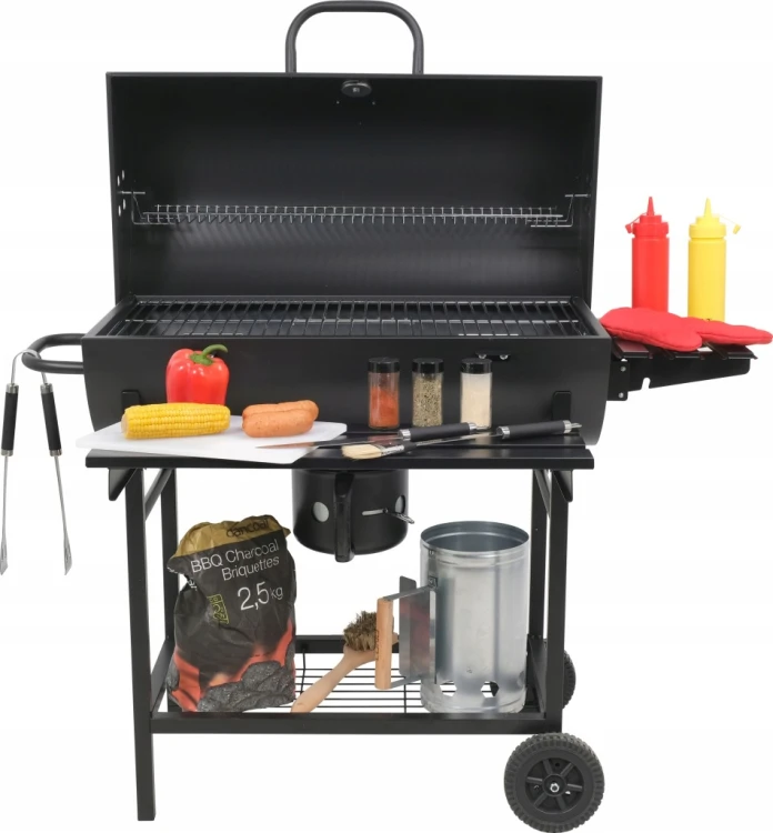 GRILL WĘGLOWY OGRODOWY BECZKA Z POKRYWĄ POPIELNIK TERMOMETR 71 X 35 CM