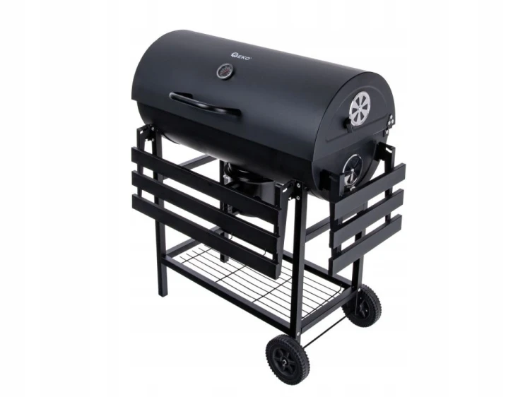 GRILL WĘGLOWY OGRODOWY BECZKA Z POKRYWĄ POPIELNIK TERMOMETR 71 X 35 CM