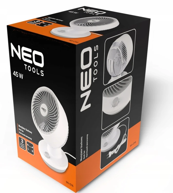 NEO TOOLS WENTYLATOR BIURKOWY STOŁOWY BIAŁY 3 PRĘDKOŚCI MOCNY CICHY 45W