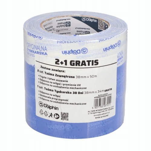 Taśma zewnętrzna 2x38mm x 50m + 1x38mmx34m tynkarska 30 dni BLUE DOLPHIN