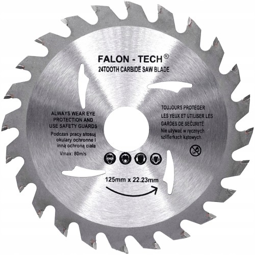 FALON-TECH TARCZA DO CIĘCIA DREWNA 125MM X 22,2MM 24Z WIDIOWA NA SZLIFIERKĘ