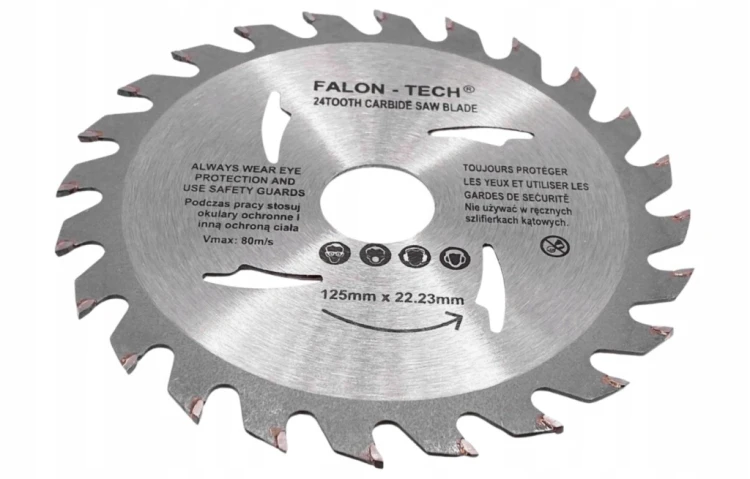 FALON-TECH TARCZA DO CIĘCIA DREWNA 125MM X 22,2MM 24Z WIDIOWA NA SZLIFIERKĘ