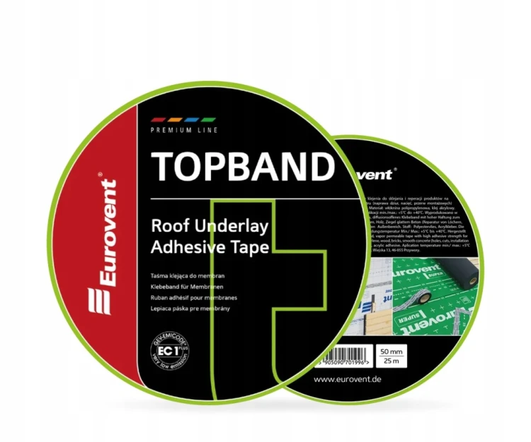 2x TAŚMA TOPBAND DO FOLII MEMBRAN DACHOWYCH SKLEJANIA NAPRAWCZA 50mm x 25m