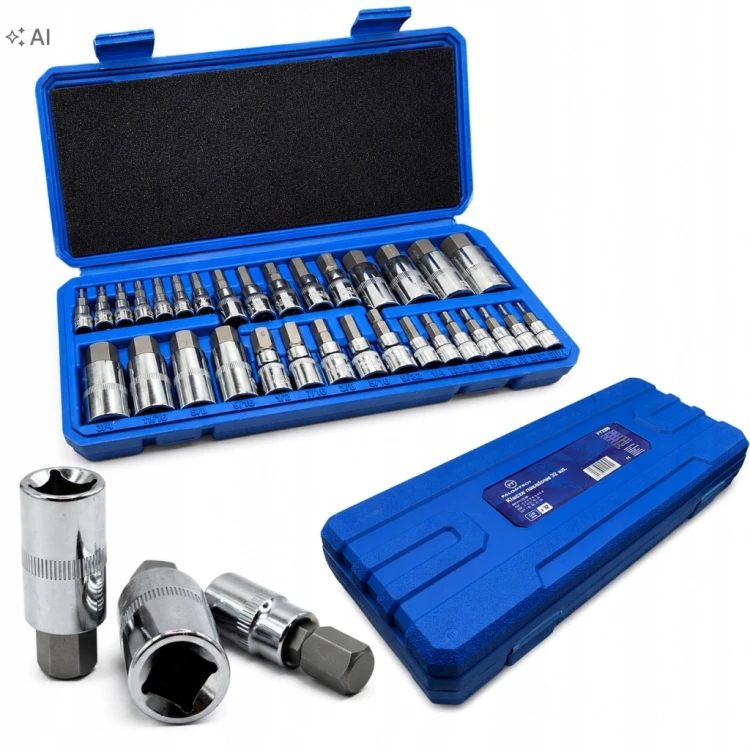 KLUCZE NASADKI HEX IMBUS CALOWE METRYCZNE 1/4" 3/8" 1/2" Zestaw 32 EL.
