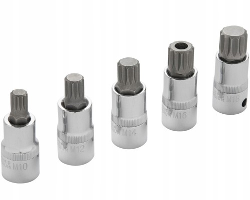 KLUCZE NASADOWE SPLINE XZN M10 M12 M14 M16 M18 5szt 1/2" CrV PIASTA VW