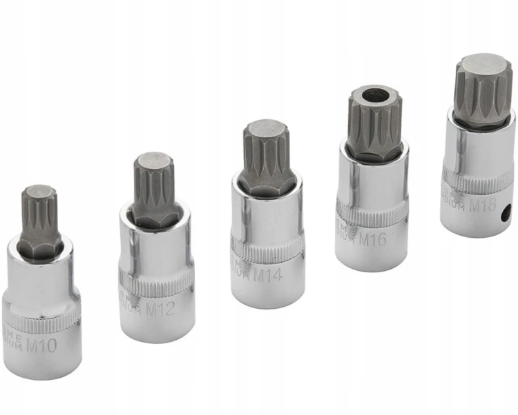 KLUCZE NASADOWE SPLINE XZN M10 M12 M14 M16 M18 5szt 1/2" CrV PIASTA VW