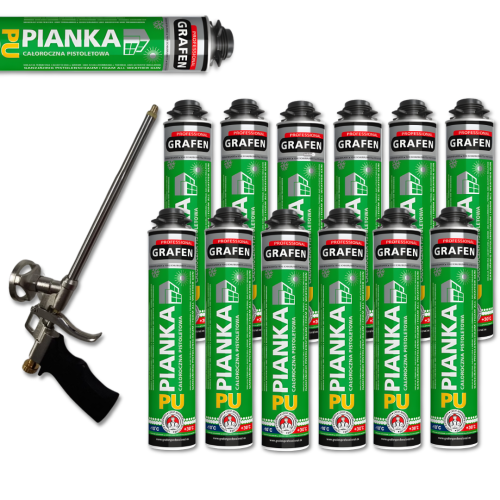 12x Piana montażowa Grafen 625 g całoroczna + Pistolet do piany i pianokleju