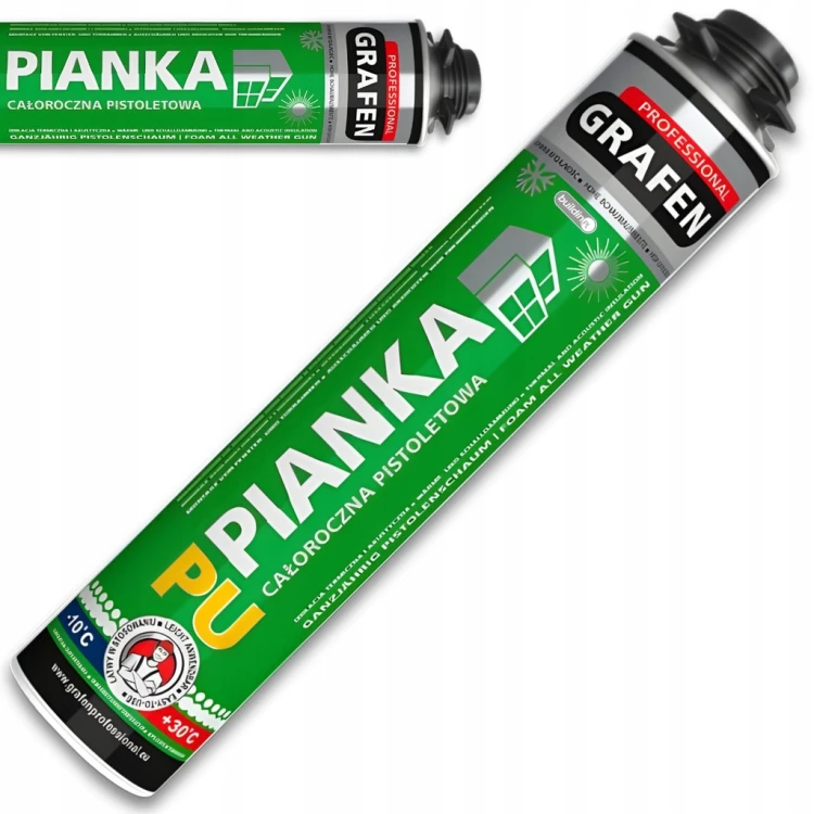 12x Piana montażowa Grafen 625 g całoroczna + Pistolet do piany i pianokleju