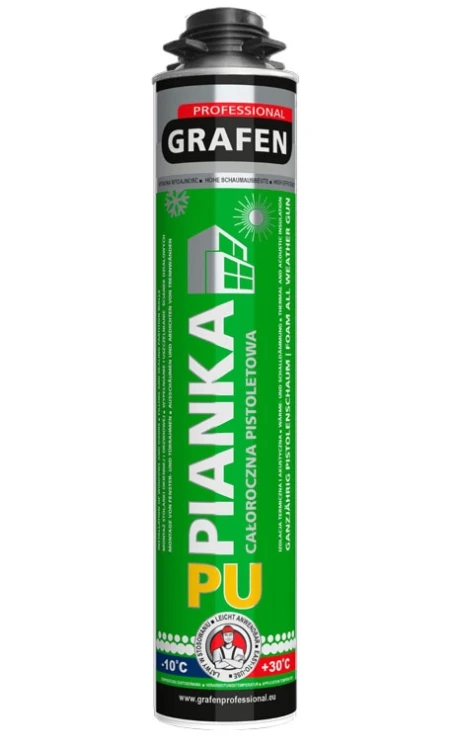 12x Piana montażowa Grafen 625 g całoroczna + Pistolet do piany i pianokleju