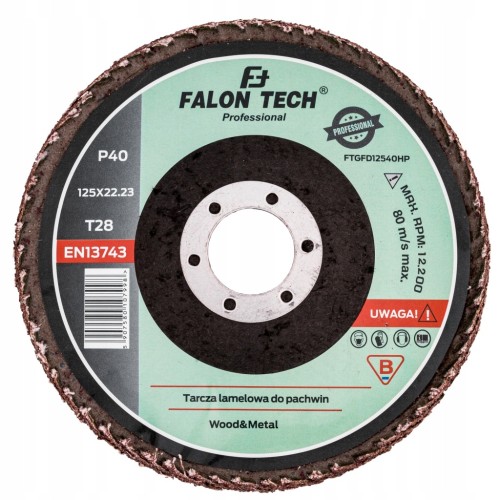 FALON-TECH TARCZA CYRKONOWA DO SZLIFOWANIA LAMELKA LISTKOWA 125mm P40