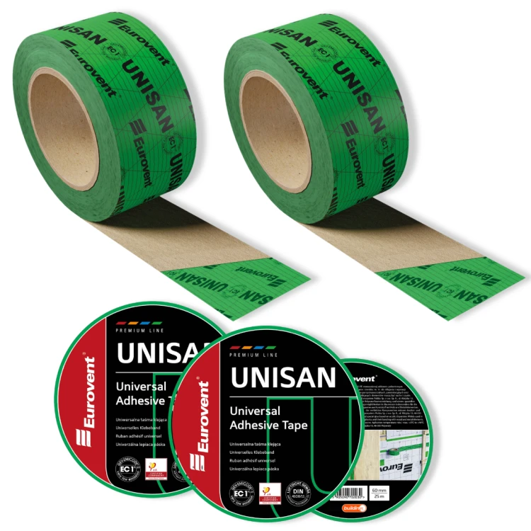 TAŚMA DO FOLII PAROIZOLACYJNEJ MEMBRANY DACHOWEJ EUROVENT UNISAN 60mm x 25m ZESTAW 2SZT.