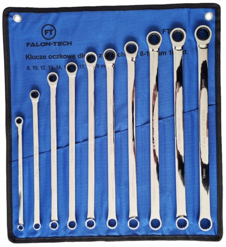FALON-TECH KLUCZE OCZKOWE DŁUGIE Z GRZECHOTKĄ 8-19mm ZESTAW 10 SZT. FT0819