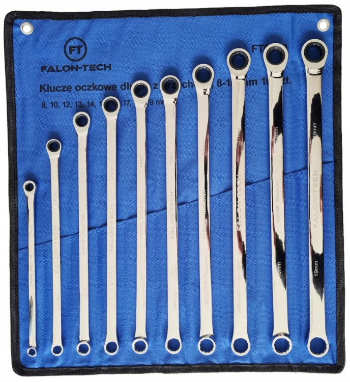 FALON-TECH KLUCZE OCZKOWE DŁUGIE Z GRZECHOTKĄ 8-19mm ZESTAW 10 SZT. FT0819