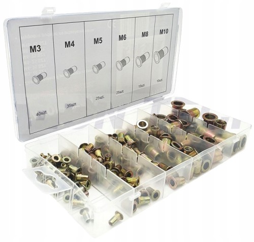 ZESTAW NITONAKRĘTEK NITONAKRĘTKI STALOWE 150 SZT M3-M10 ORGANIZER FT0150
